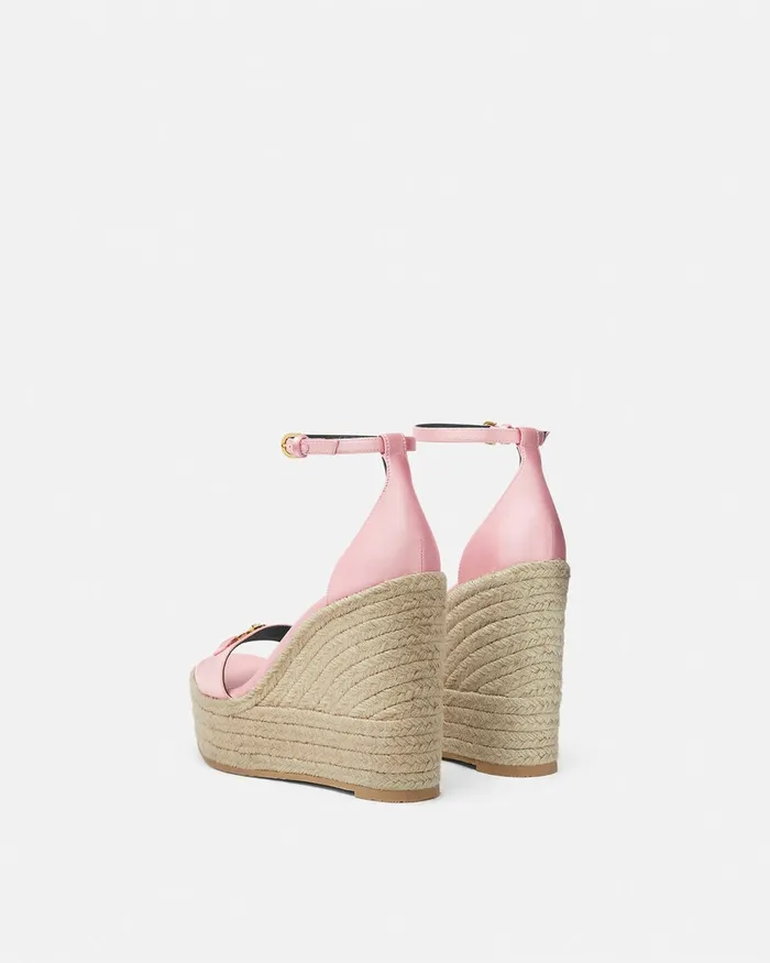 Sandals Women Versace Medusa 03995 Satin Wedge Sandals 120 Mm Pink