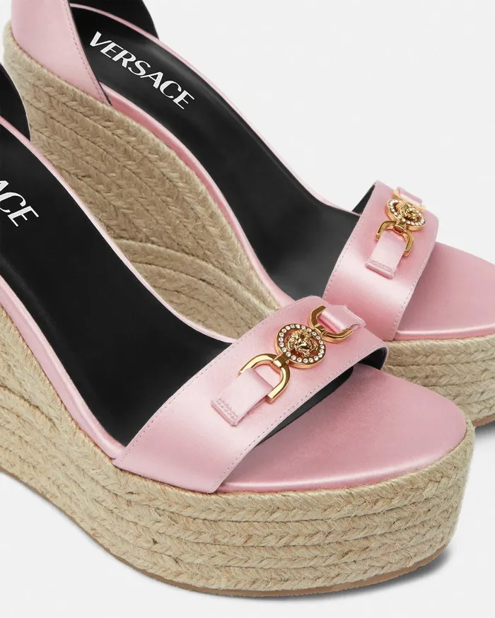 Sandals Women Versace Medusa 03995 Satin Wedge Sandals 120 Mm Pink
