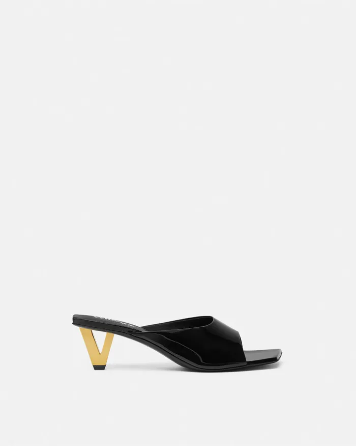 Sandals Women Versace V2025 Patent Mules 55 Mm Blackgold