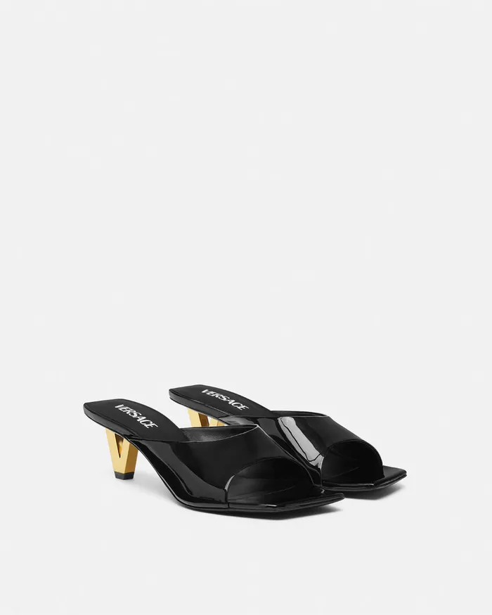 Sandals Women Versace V2025 Patent Mules 55 Mm Blackgold
