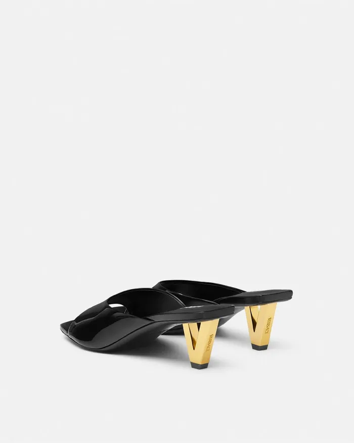 Sandals Women Versace V2025 Patent Mules 55 Mm Blackgold