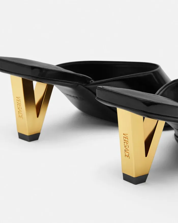 Sandals Women Versace V2025 Patent Mules 55 Mm Blackgold