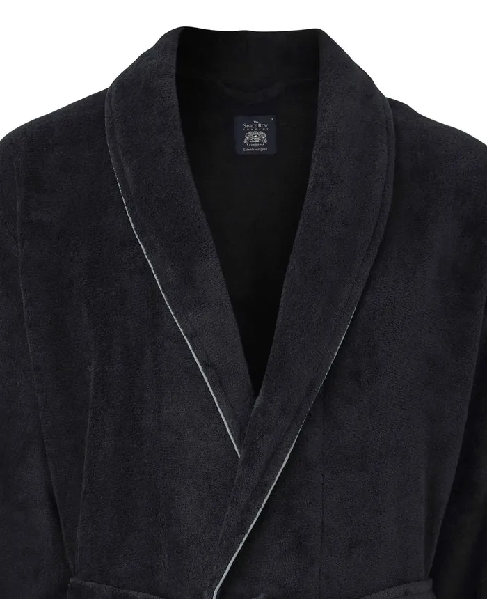 Savile Row Company Black Fleece Supersoft Dressing Gown With Grey Piping Black Fleece Men Dressing Gowns and Robes