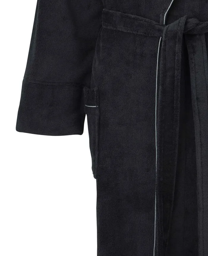 Savile Row Company Black Fleece Supersoft Dressing Gown With Grey Piping Black Fleece Men Dressing Gowns and Robes