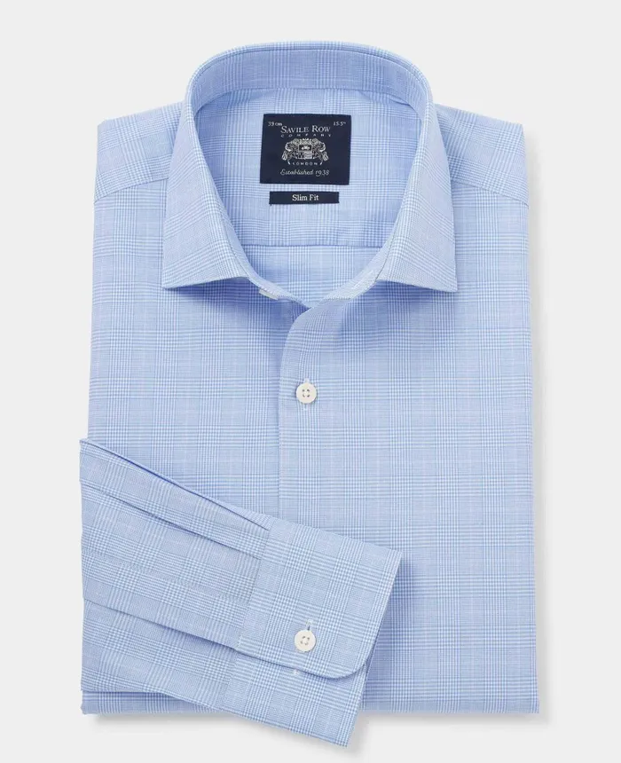 Savile Row Company Blue Cotton Prince Of Wales Check Slim Fit Formal Shirt 8211 Single Cuff Men Formal Shirts Savile Row Company Blue Cotton Prince Of Wales Check Slim Fit Formal Shirt 8211 Single Cuff Men Formal Shirts