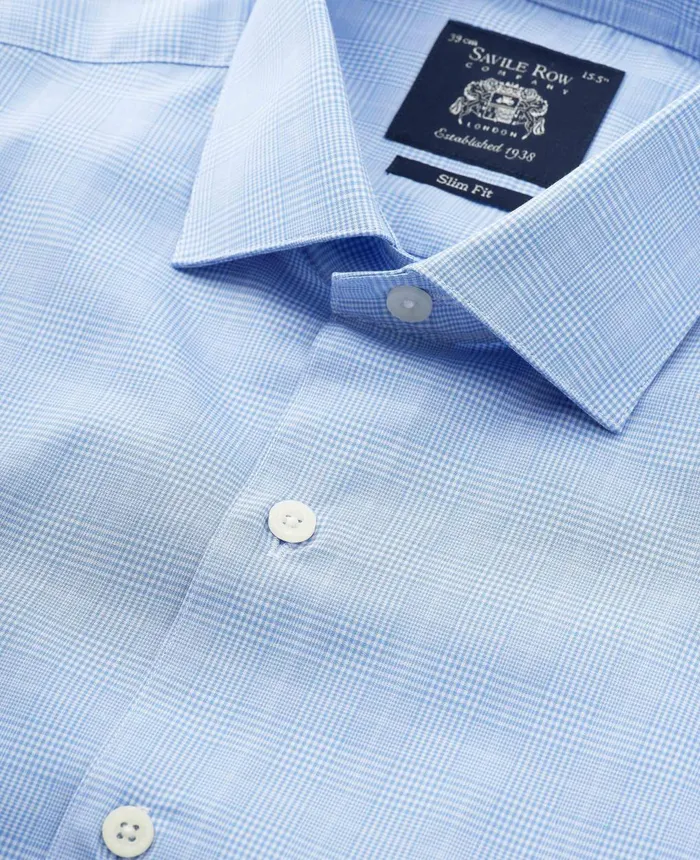 Savile Row Company Blue Cotton Prince Of Wales Check Slim Fit Formal Shirt 8211 Single Cuff Men Formal Shirts Savile Row Company Blue Cotton Prince Of Wales Check Slim Fit Formal Shirt 8211 Single Cuff Men Formal Shirts