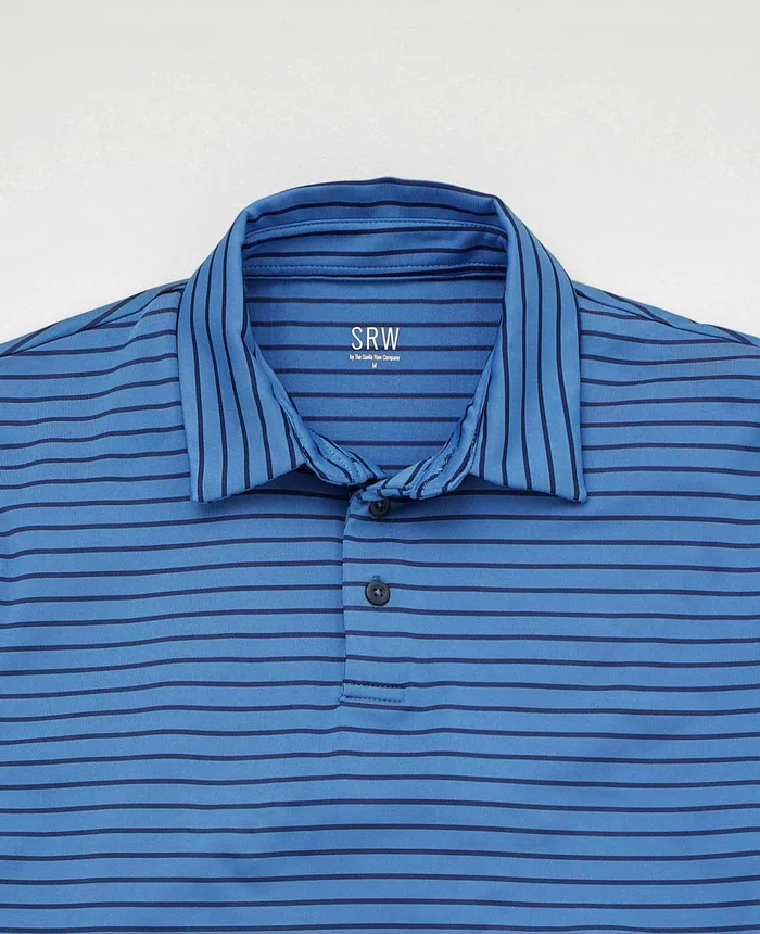 Savile Row Company Blue Navy Stripe Short Sleeve Active Polo Shirt Blue Navy Stripe Men Casual Tops