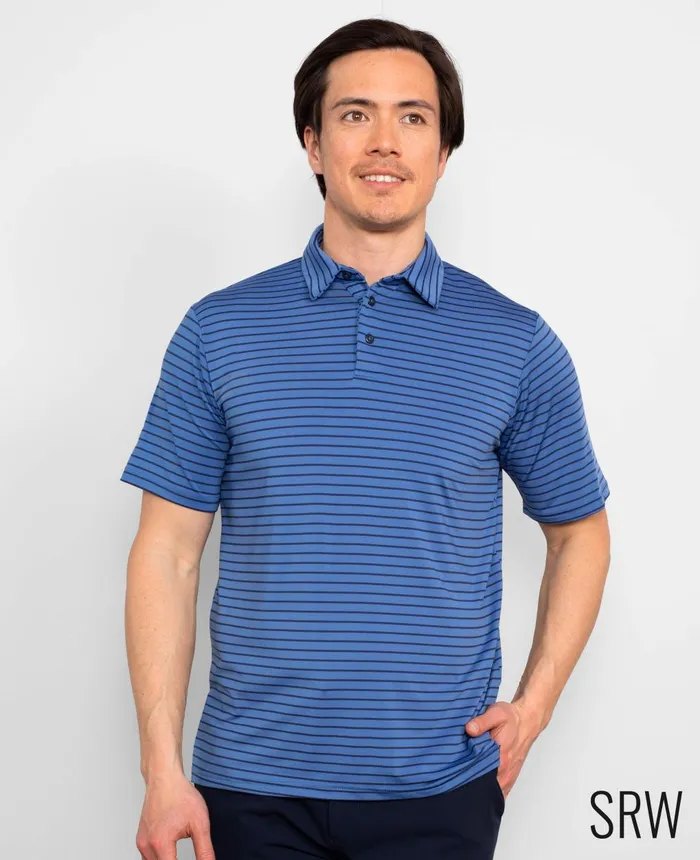 Savile Row Company Blue Navy Stripe Short Sleeve Active Polo Shirt Blue Navy Stripe Men Casual Tops