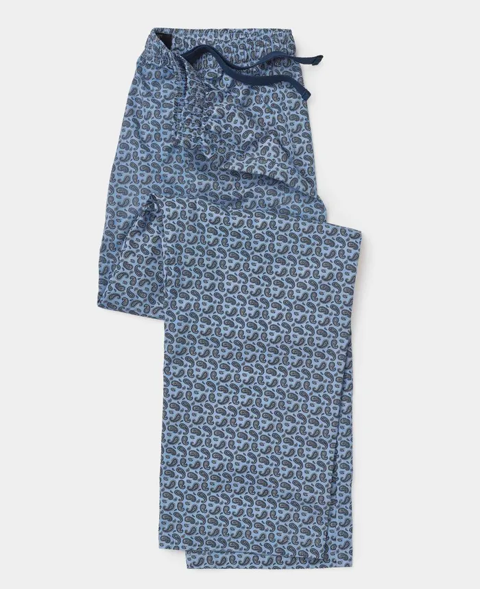 Savile Row Company Blue Paisley Print Cotton Lounge Pants Blue Navy Print Men Lounge Pants