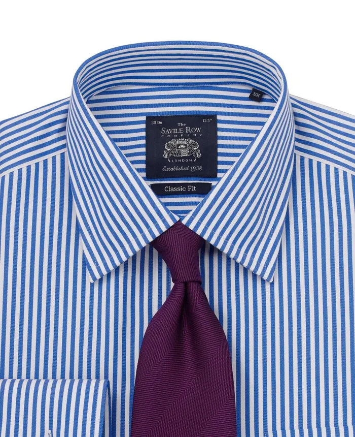 Savile Row Company Blue Twill Stripe Classic Fit NonIron Formal Shirt 8211 Single Cuff Men NonIron Shirts Savile Row Company Blue Twill Stripe Classic Fit NonIron Formal Shirt 8211 Single Cuff Men NonIron Shirts
