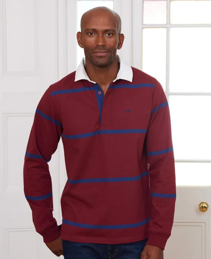 Savile Row Company Burgundy Navy Stripe Heavyweight Cotton Jersey Rugby Shirt Burgundy Navy Men Casual Tops Savile Row Company Burgundy Navy Stripe Heavyweight Cotton Jersey Rugby Shirt Burgundy Navy Men Casual Tops