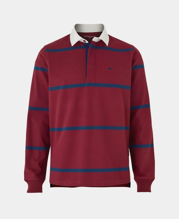Savile Row Company Burgundy Navy Stripe Heavyweight Cotton Jersey Rugby Shirt Burgundy Navy Men Casual Tops