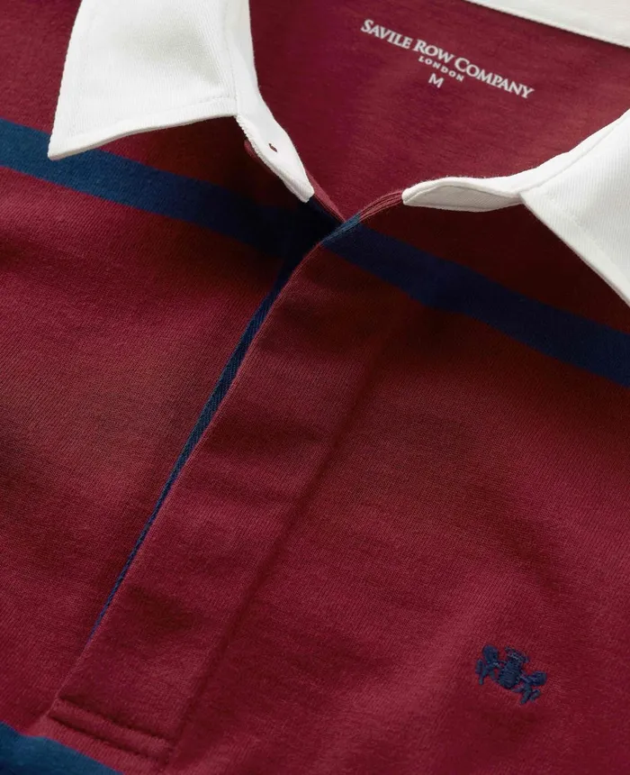 Savile Row Company Burgundy Navy Stripe Heavyweight Cotton Jersey Rugby Shirt Burgundy Navy Men Casual Tops