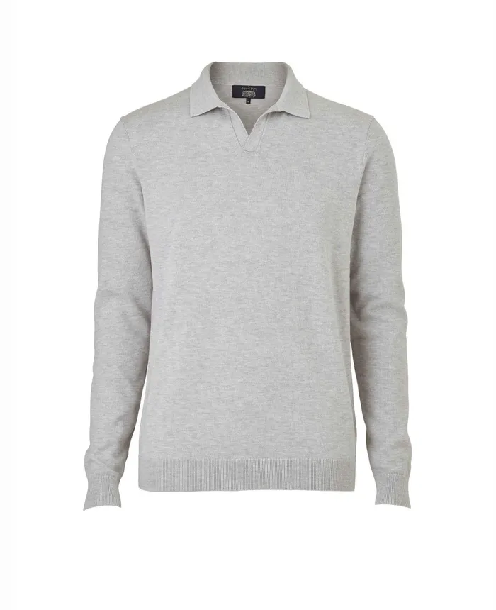 Savile Row Company Light Grey CottonBlend Open Collar Knit Polo Grey Men Casual Tops Savile Row Company Light Grey CottonBlend Open Collar Knit Polo Grey Men Casual Tops