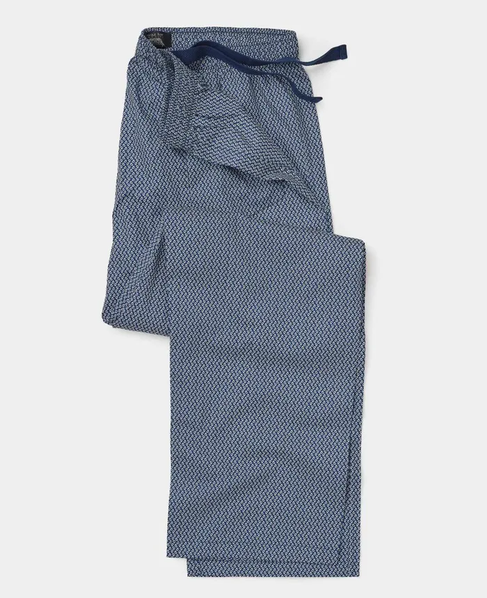 Savile Row Company Navy Paisley Print Cotton Lounge Pants Navy White Print Men Lounge Pants