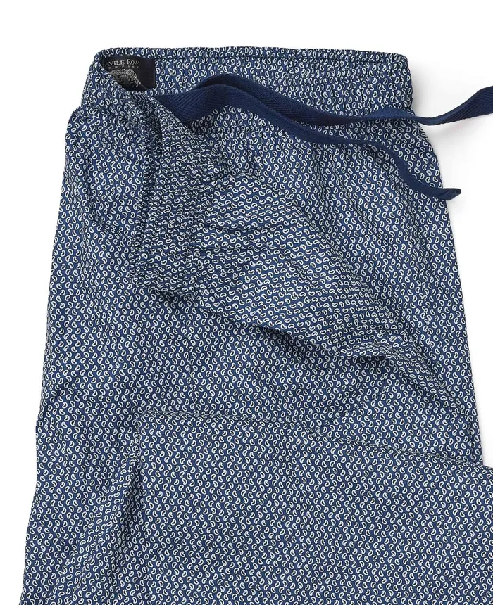 Savile Row Company Navy Paisley Print Cotton Lounge Pants Navy White Print Men Lounge Pants Savile Row Company Navy Paisley Print Cotton Lounge Pants Navy White Print Men Lounge Pants