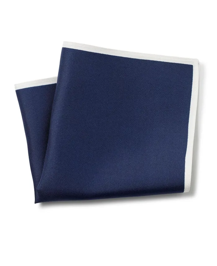 Savile Row Company Navy White Border Silk Pocket Square Navy Men Pocket Squares