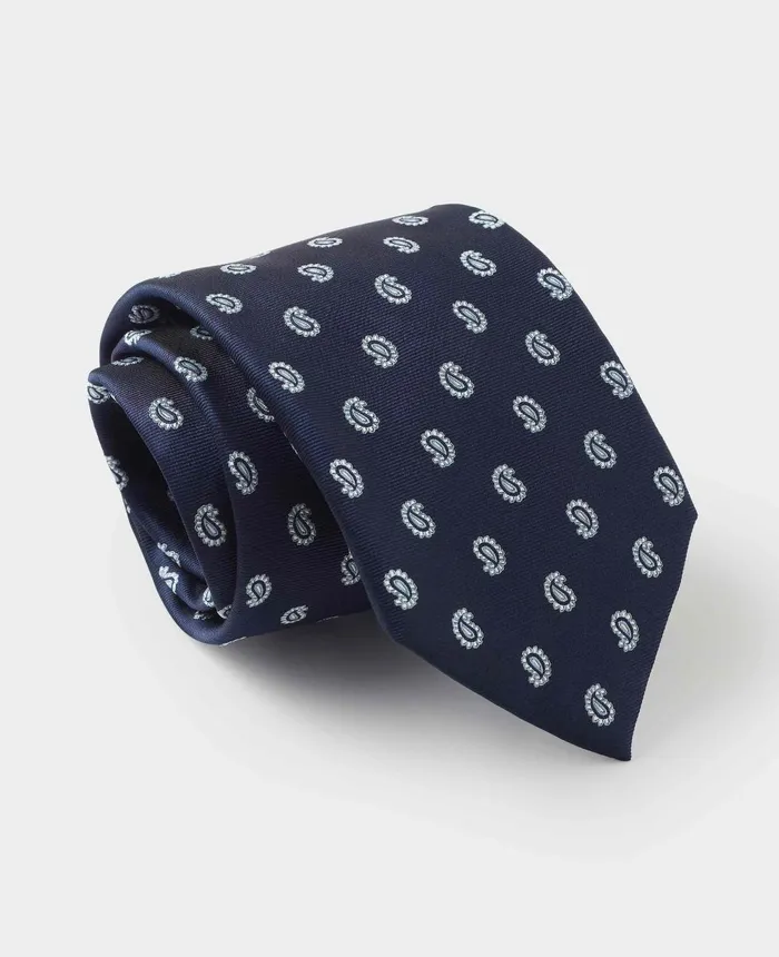 Savile Row Company Navy White Paisley Silk Tie Men Silk Ties