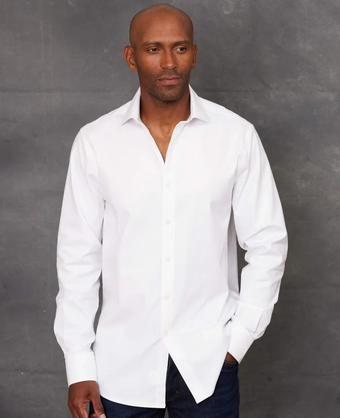 Savile Row Company White Stretch Cotton Slim Fit Formal Shirt 8211 Single Cuff White Men Formal Shirts