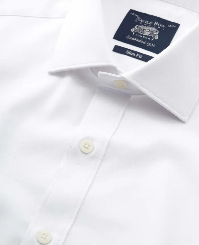 Savile Row Company White Stretch Cotton Slim Fit Formal Shirt 8211 Single Cuff White Men Formal Shirts