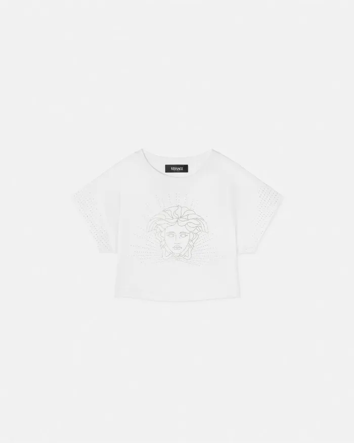 Shirts and Tshirts Kids Versace Crystal Medusa Crop TShirt Whitesilver