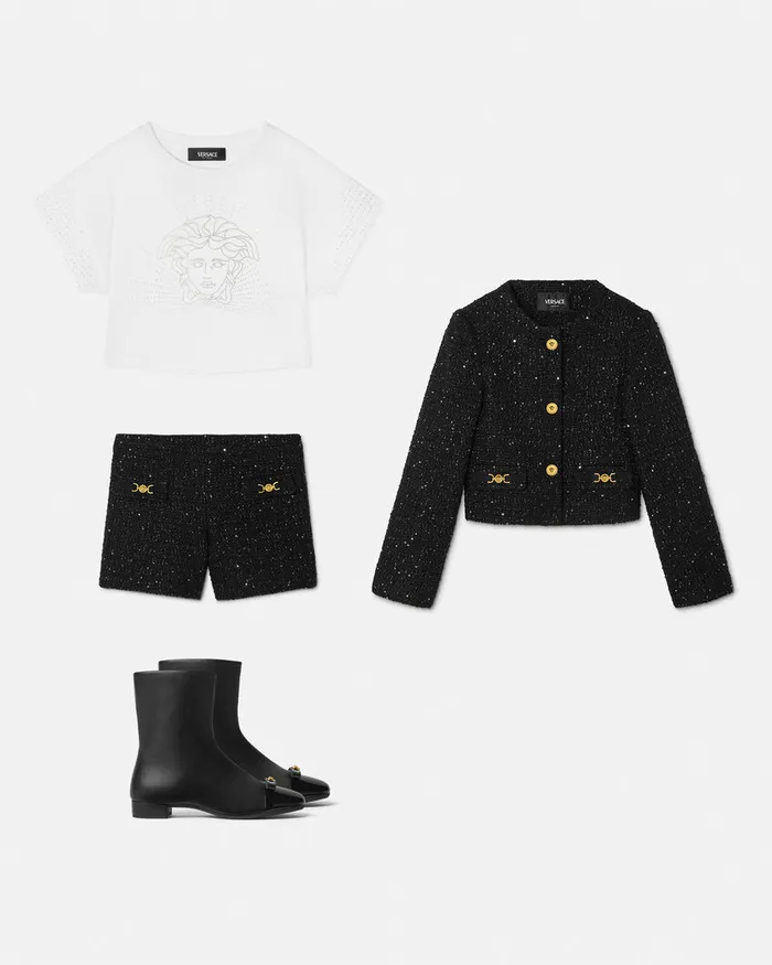Shirts and Tshirts Kids Versace Crystal Medusa Crop TShirt Whitesilver