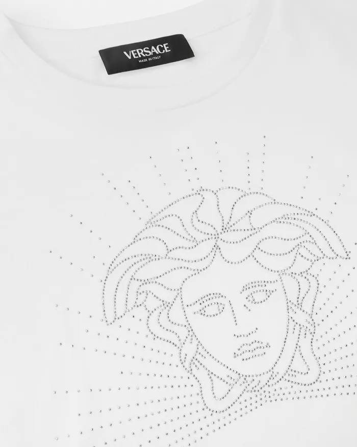 Shirts and Tshirts Kids Versace Crystal Medusa Crop TShirt Whitesilver