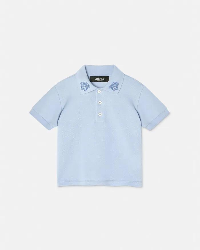 Shirts and Tshirts Kids Versace Embroidered Medusa Baby Polo Shirt Light Blue