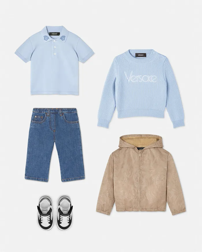 Shirts and Tshirts Kids Versace Embroidered Medusa Baby Polo Shirt Light Blue
