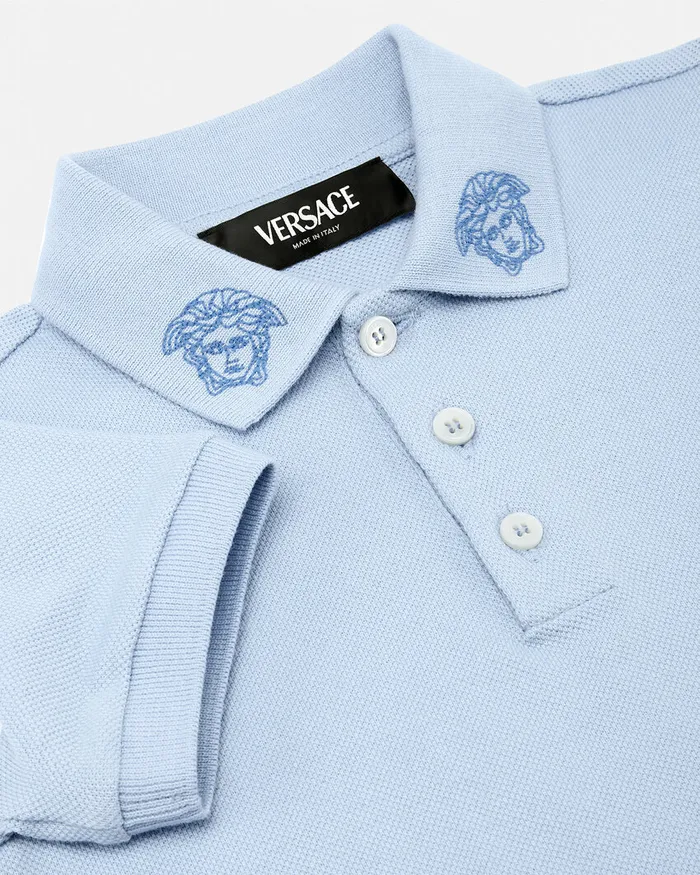 Shirts and Tshirts Kids Versace Embroidered Medusa Baby Polo Shirt Light Blue