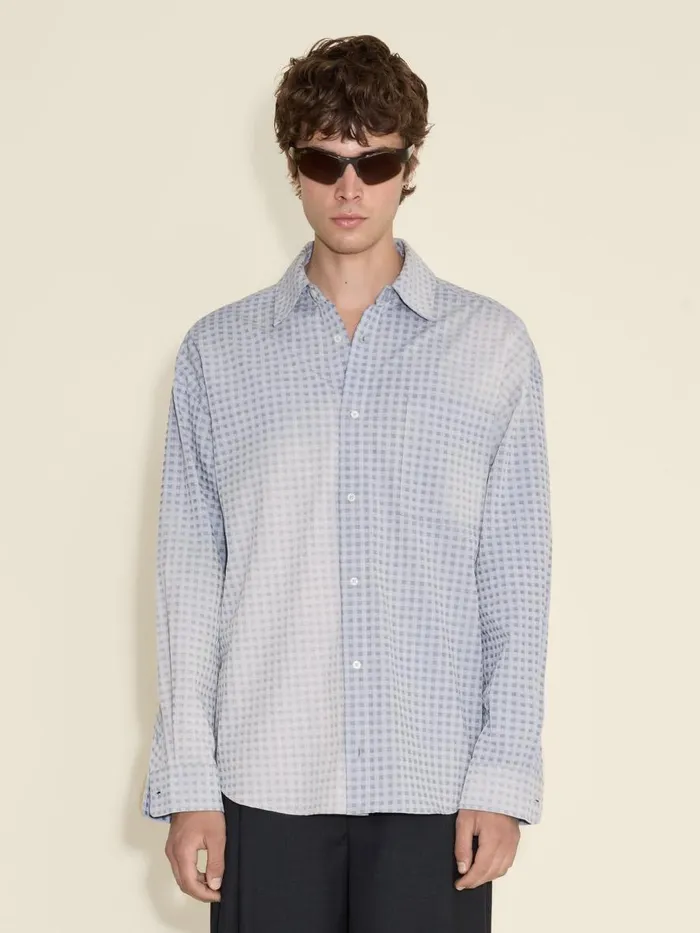 Shirts and Tops Men Holzweiler Cave Faded Check Shirt Lt Blue