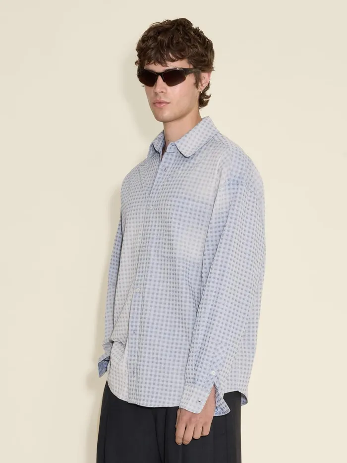 Shirts and Tops Men Holzweiler Cave Faded Check Shirt Lt Blue
