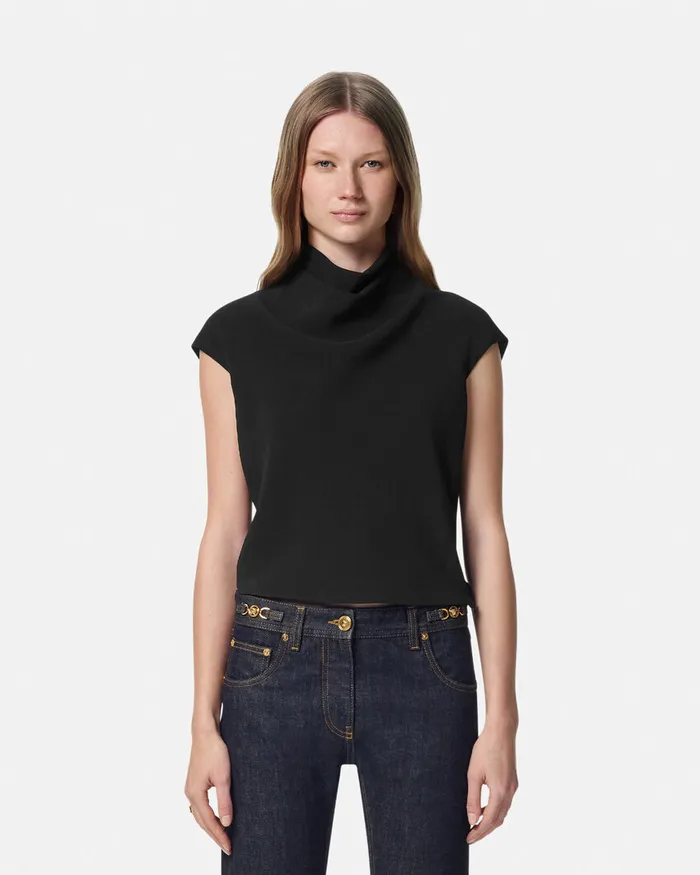 Shirts and Tops Women Versace Cady DrapedNeck Top Black