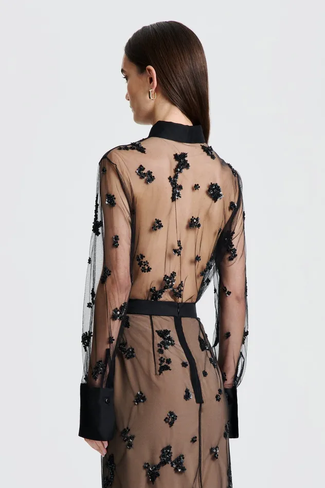 Shirts BEADED TULLE SHIRT BLACK 8211 Scanlan Theodore Women Shirts BEADED TULLE SHIRT BLACK 8211 Scanlan Theodore Women