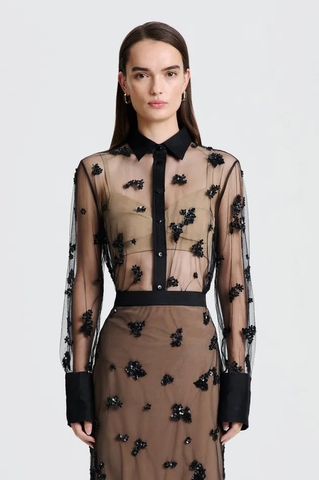Shirts BEADED TULLE SHIRT BLACK 8211 Scanlan Theodore Women Shirts BEADED TULLE SHIRT BLACK 8211 Scanlan Theodore Women