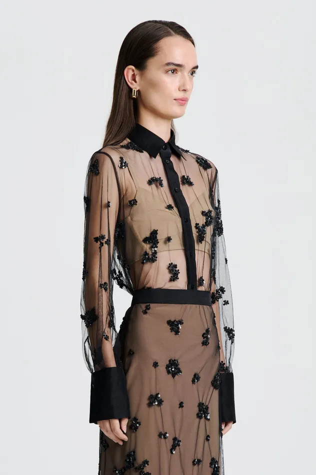 Shirts BEADED TULLE SHIRT BLACK 8211 Scanlan Theodore Women Shirts BEADED TULLE SHIRT BLACK 8211 Scanlan Theodore Women