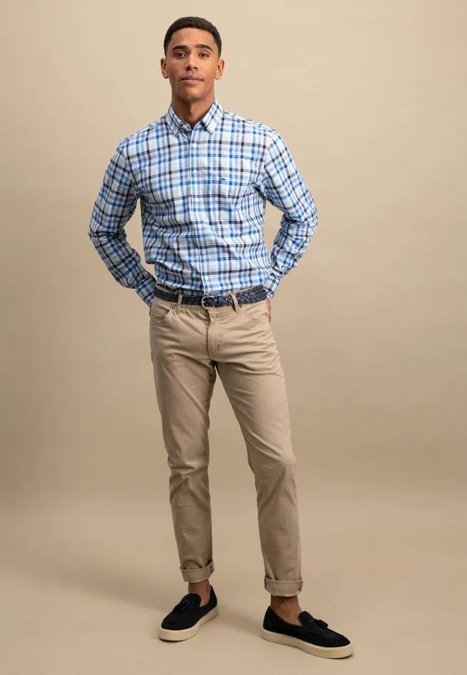 Shirts Men FYNCHHATTON Checked Shirt Made Of Fine Cotton Navyturf Greenpoppy Red