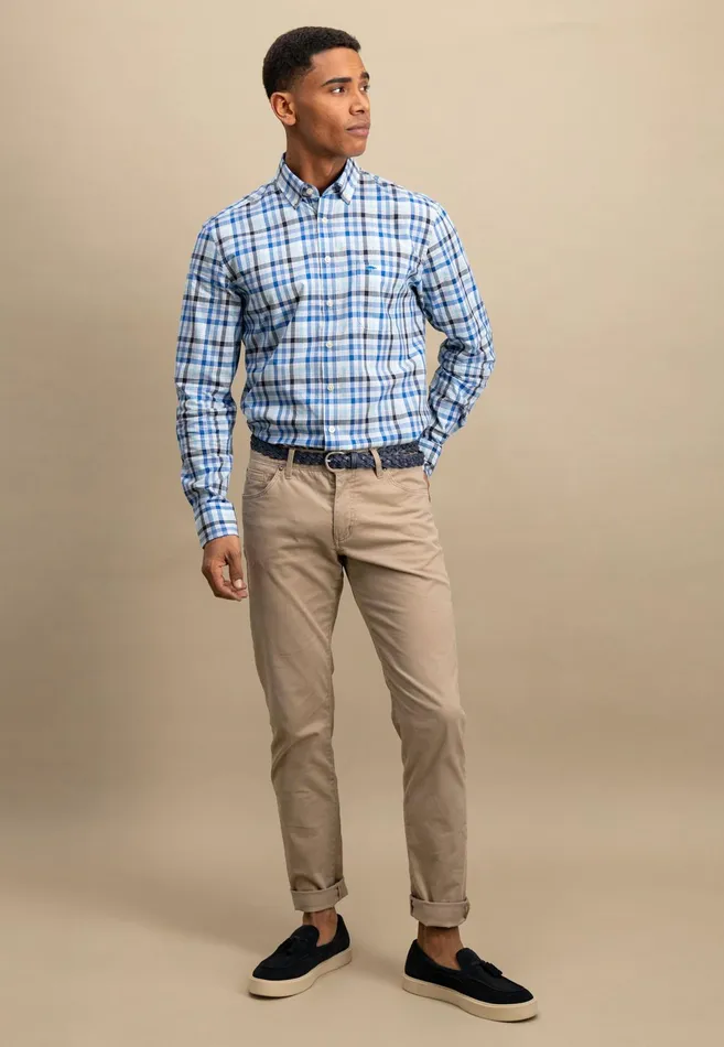Shirts Men FYNCHHATTON Checked Shirt Made Of Fine Cotton Navyturf Greenpoppy Red