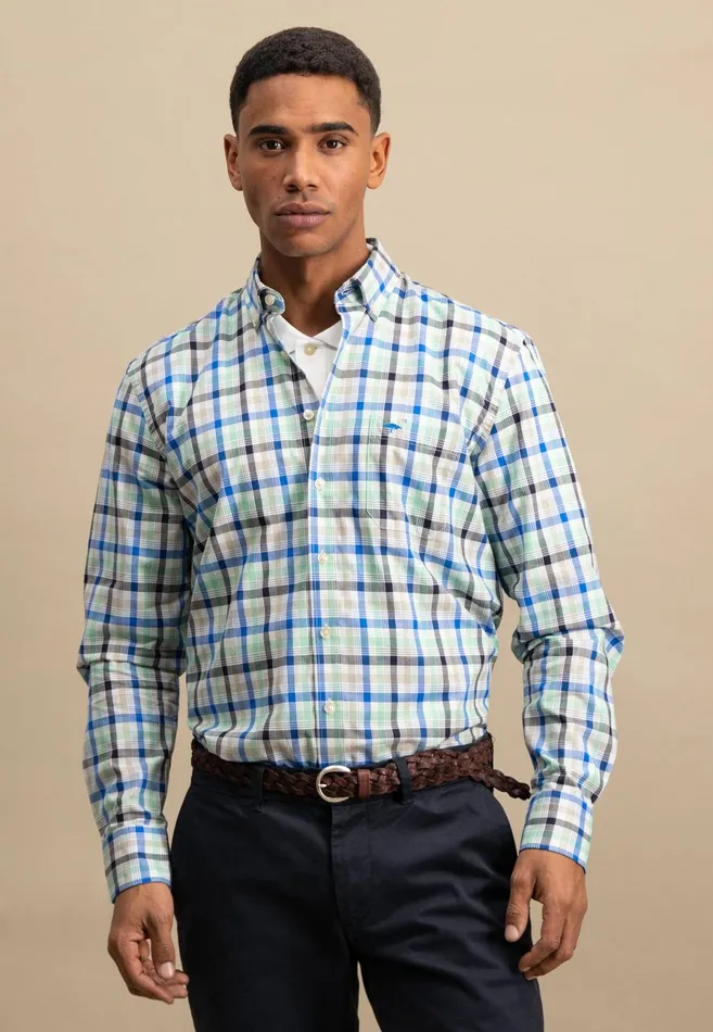 Shirts Men FYNCHHATTON Checked Shirt Made Of Fine Cotton Navyturf Greenpoppy Red