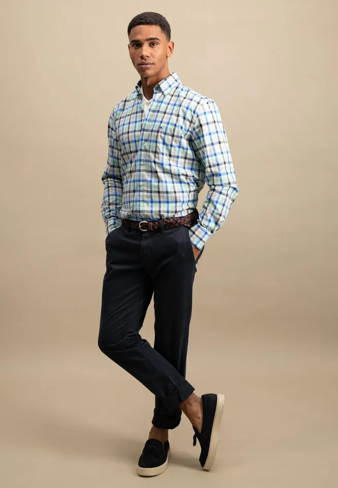 Shirts Men FYNCHHATTON Checked Shirt Made Of Fine Cotton Navyturf Greenpoppy Red