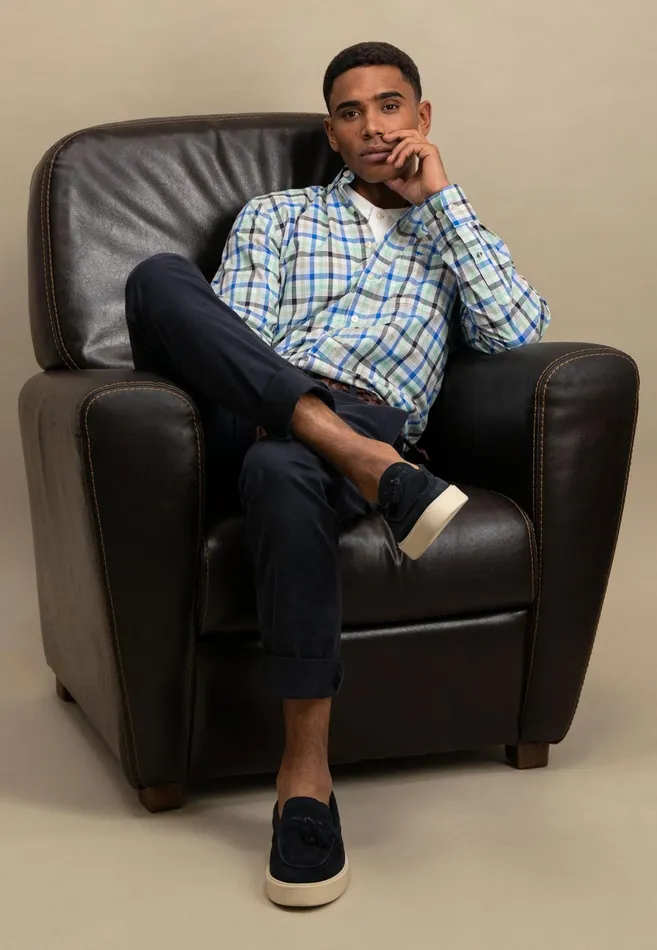 Shirts Men FYNCHHATTON Checked Shirt Made Of Fine Cotton Navyturf Greenpoppy Red