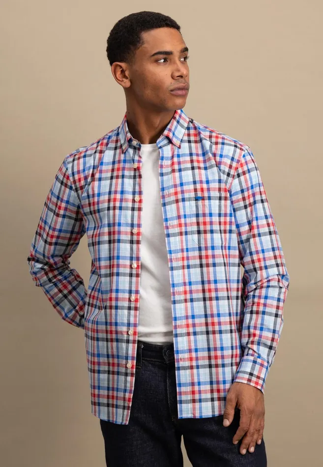 Shirts Men FYNCHHATTON Checked Shirt Made Of Fine Cotton Navyturf Greenpoppy Red