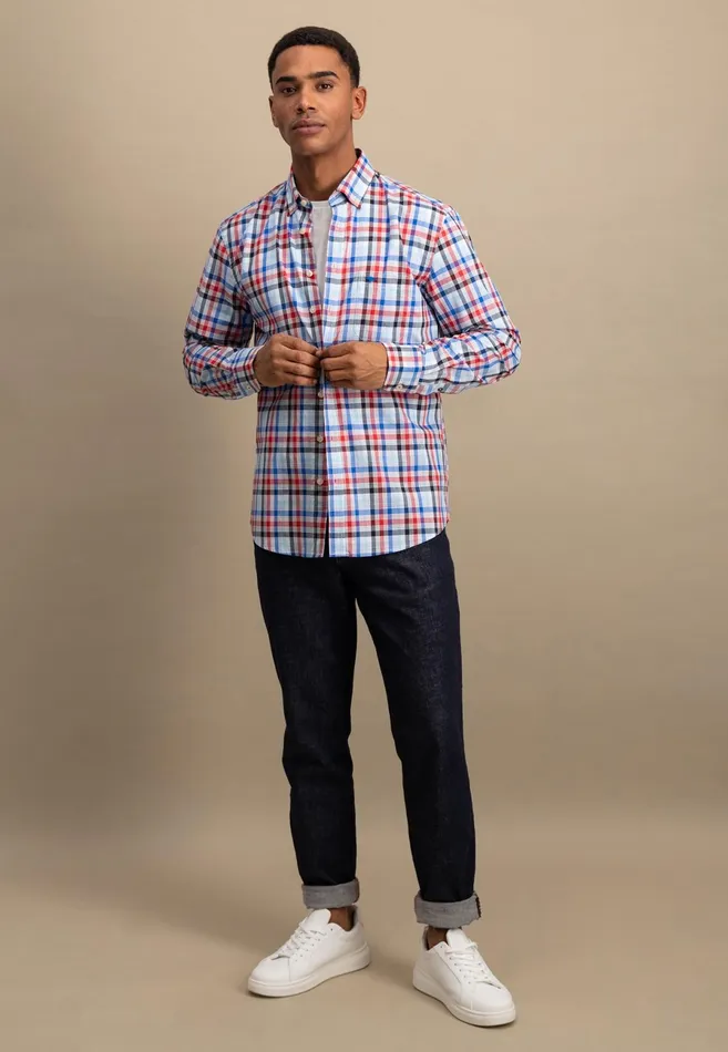 Shirts Men FYNCHHATTON Checked Shirt Made Of Fine Cotton Navyturf Greenpoppy Red