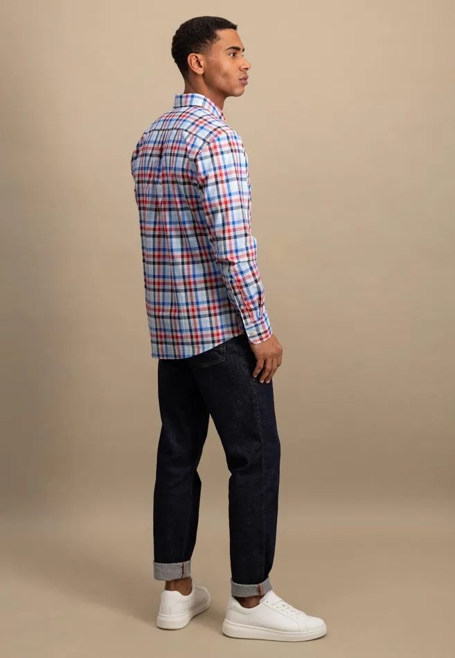 Shirts Men FYNCHHATTON Checked Shirt Made Of Fine Cotton Navyturf Greenpoppy Red