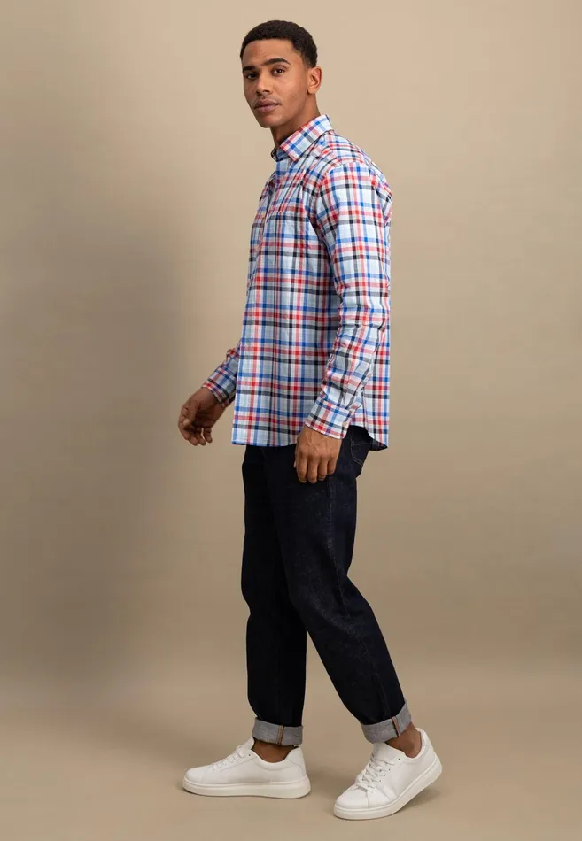 Shirts Men FYNCHHATTON Checked Shirt Made Of Fine Cotton Navyturf Greenpoppy Red