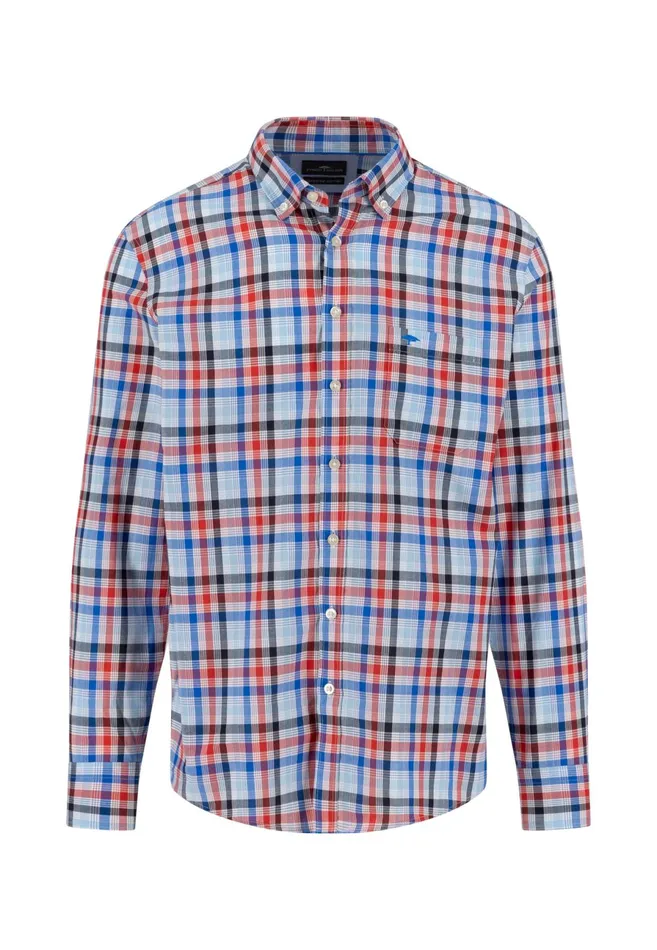 Shirts Men FYNCHHATTON Checked Shirt Made Of Fine Cotton Navyturf Greenpoppy Red
