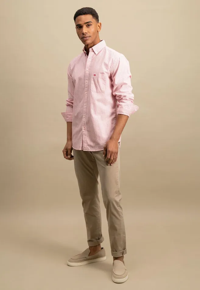 Shirts Men FYNCHHATTON Shirt In The Filigree Strip Look And Buttondown Collar Poppy Rednavyturf Green