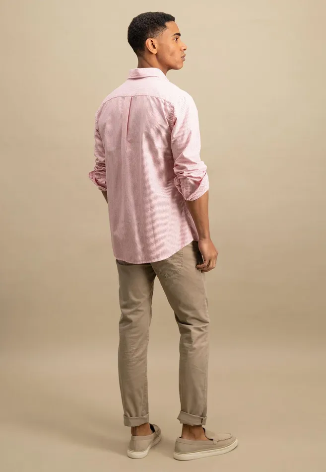 Shirts Men FYNCHHATTON Shirt In The Filigree Strip Look And Buttondown Collar Poppy Rednavyturf Green