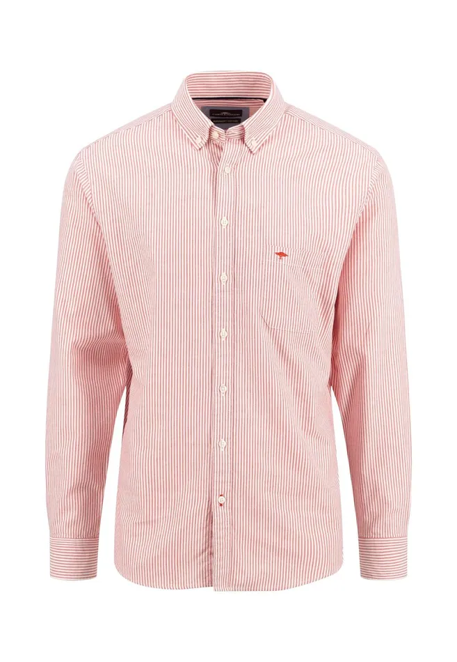 Shirts Men FYNCHHATTON Shirt In The Filigree Strip Look And Buttondown Collar Poppy Rednavyturf Green