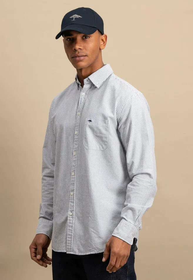 Shirts Men FYNCHHATTON Shirt In The Filigree Strip Look And Buttondown Collar Poppy Rednavyturf Green